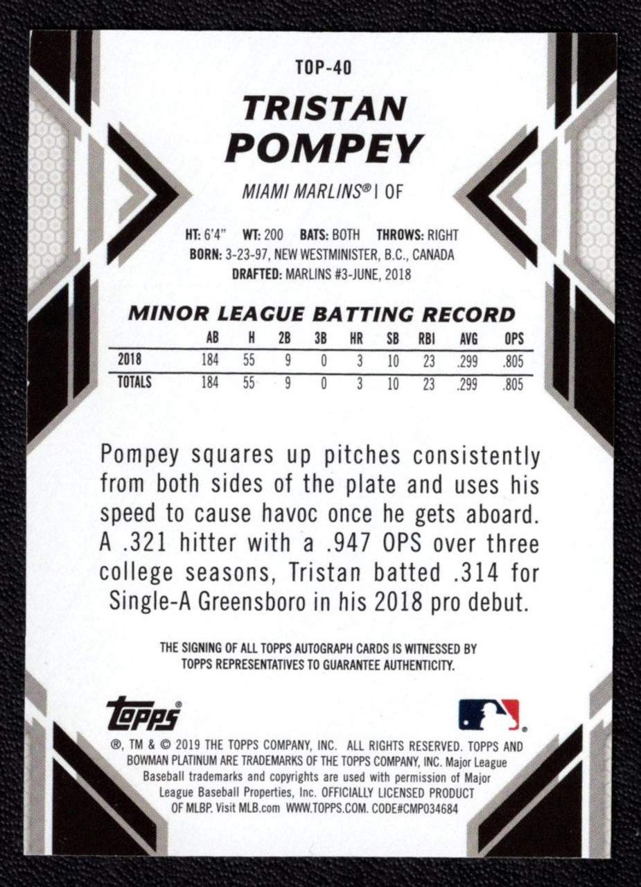 2019 Bowman Platinum #TOP-40 Tristan Pompey Blue Parallel Prospect Autograph 071/150