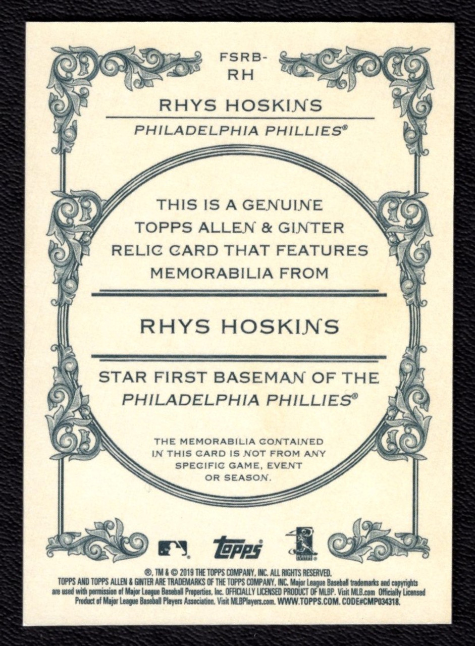 2019 Topps Allen & Ginter #FSRB-RH Rhys Hoskins Game Used Jersey Relic