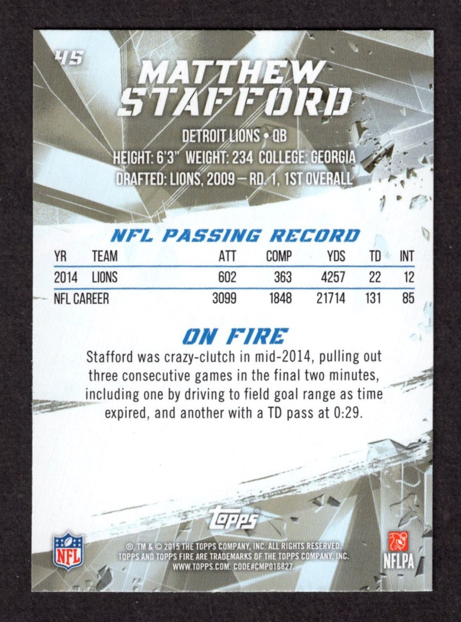 2015 Topps Fire #45 Matthew Stafford Flame Parallel