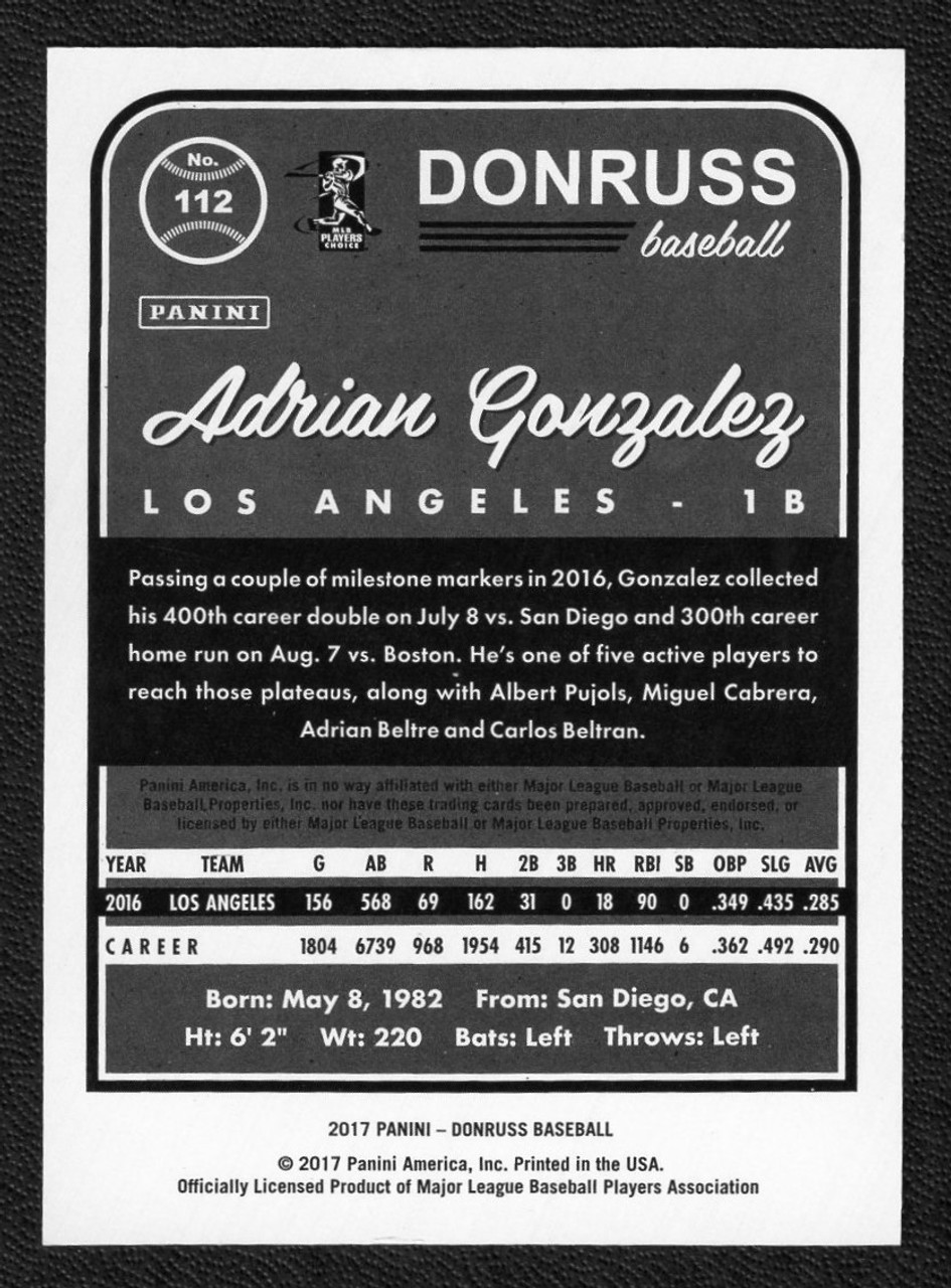 2017 Panini Donruss #112 Adrian Gonzalez Press Proof Gold Parallel 02/10