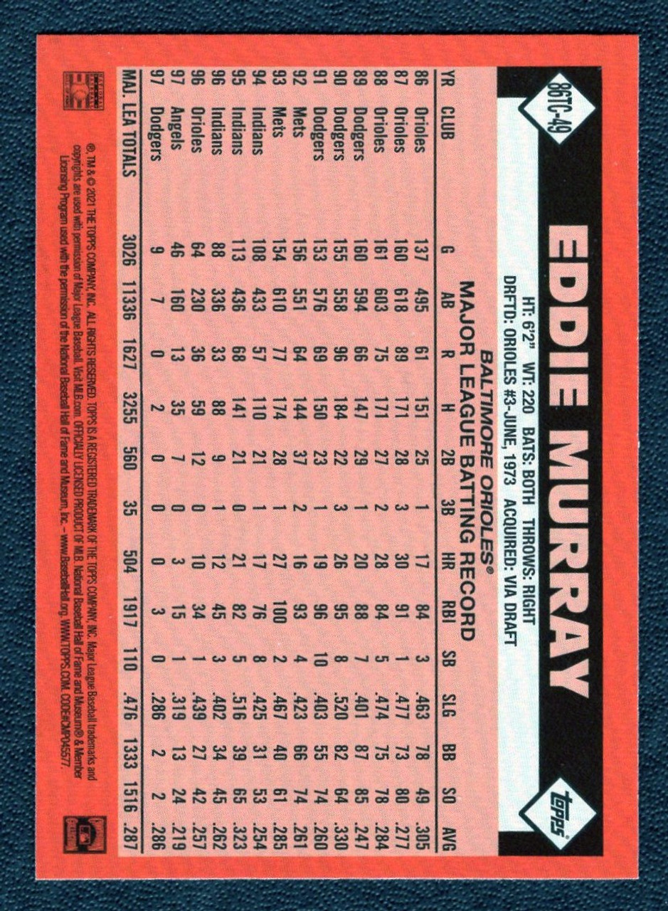 2021 Topps #86TC-49 Eddie Murray Silver Pack Chrome Refractor