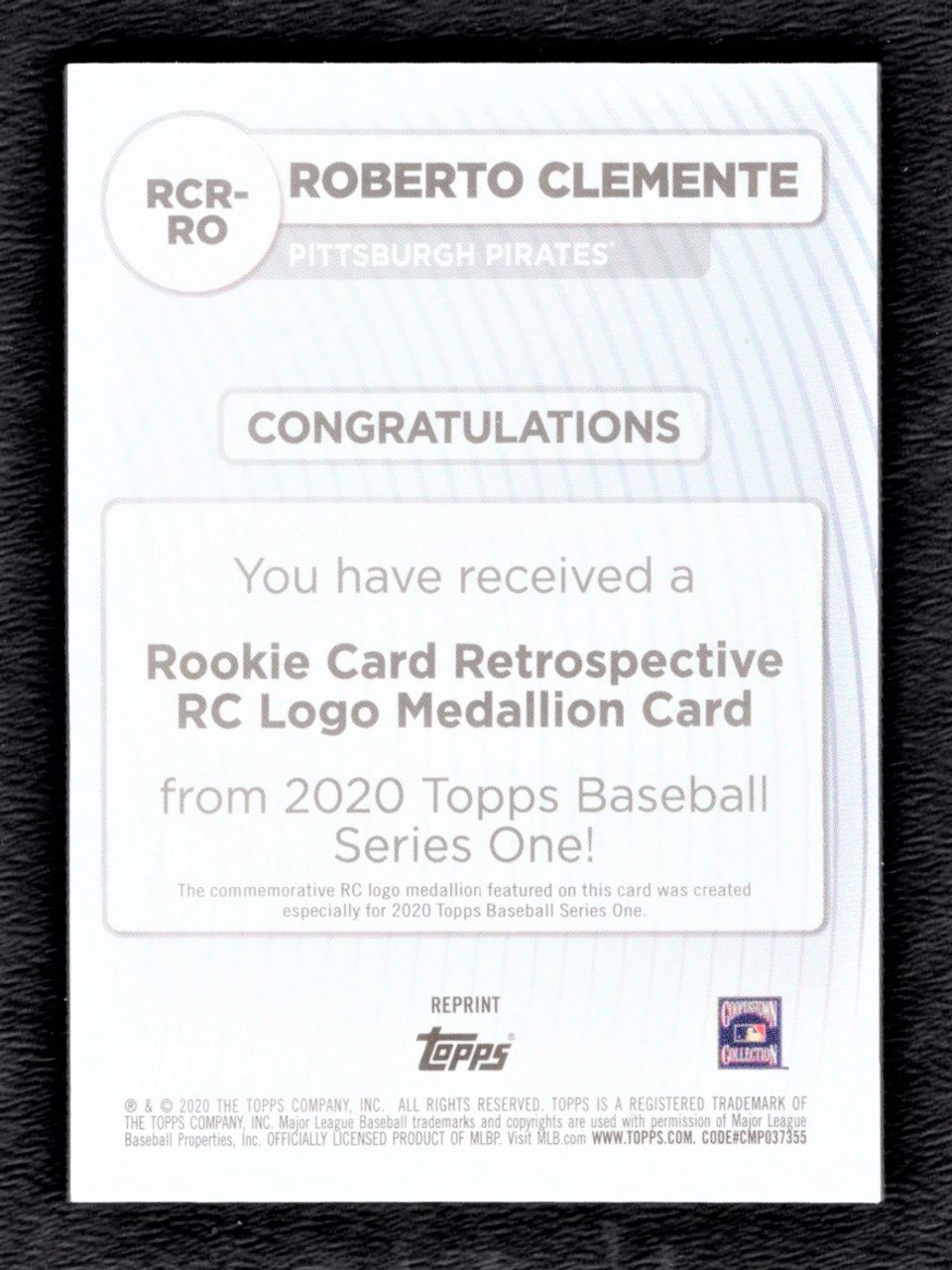 2020 Topps Series 1 #RCR-RO Roberto Clemente Retrospective RC Logo Medallion