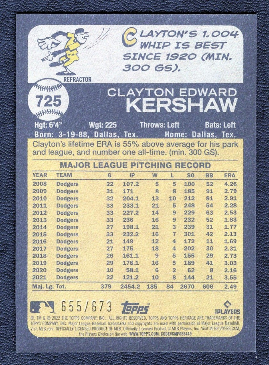 2022 Topps Heritage High Number #725 Clayton Kershaw Short Print SP Chrome Refractor 655/673