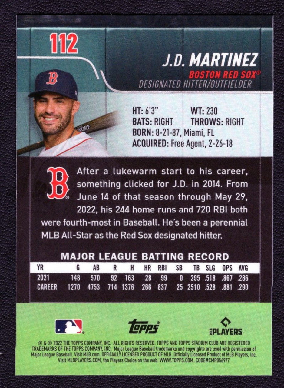 2022 Topps Stadium Club Chrome #112 J.D. Martinez X-Fractor Refractor