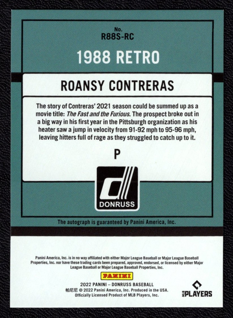 2022 Panini Donruss #R88S-RC Roansy Contreras 1988 Retro Rookie Autograph 118/199