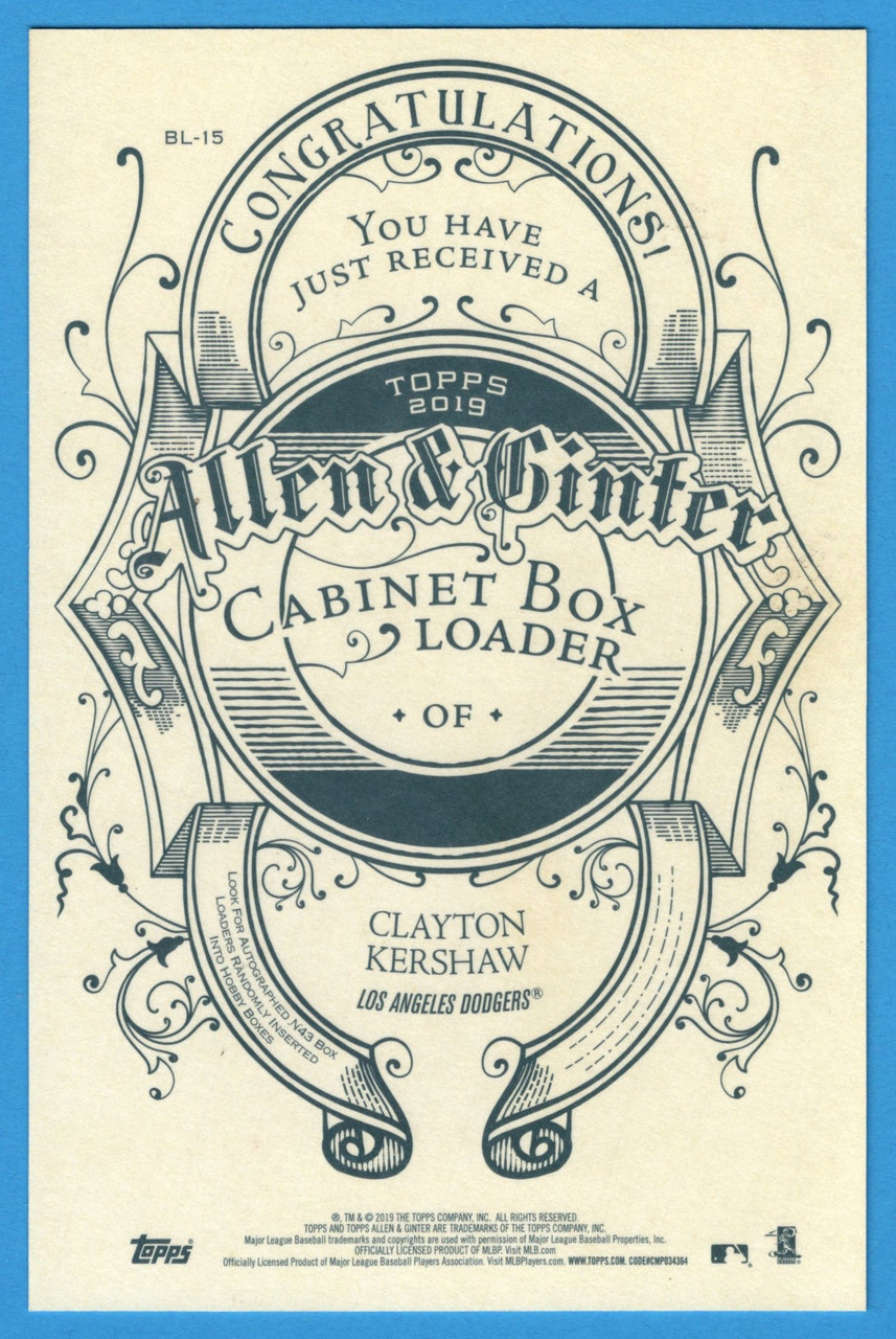 2019 Topps Allen & Ginter #BL-15 Clayton Kershaw A&G Cabinet Boxloader