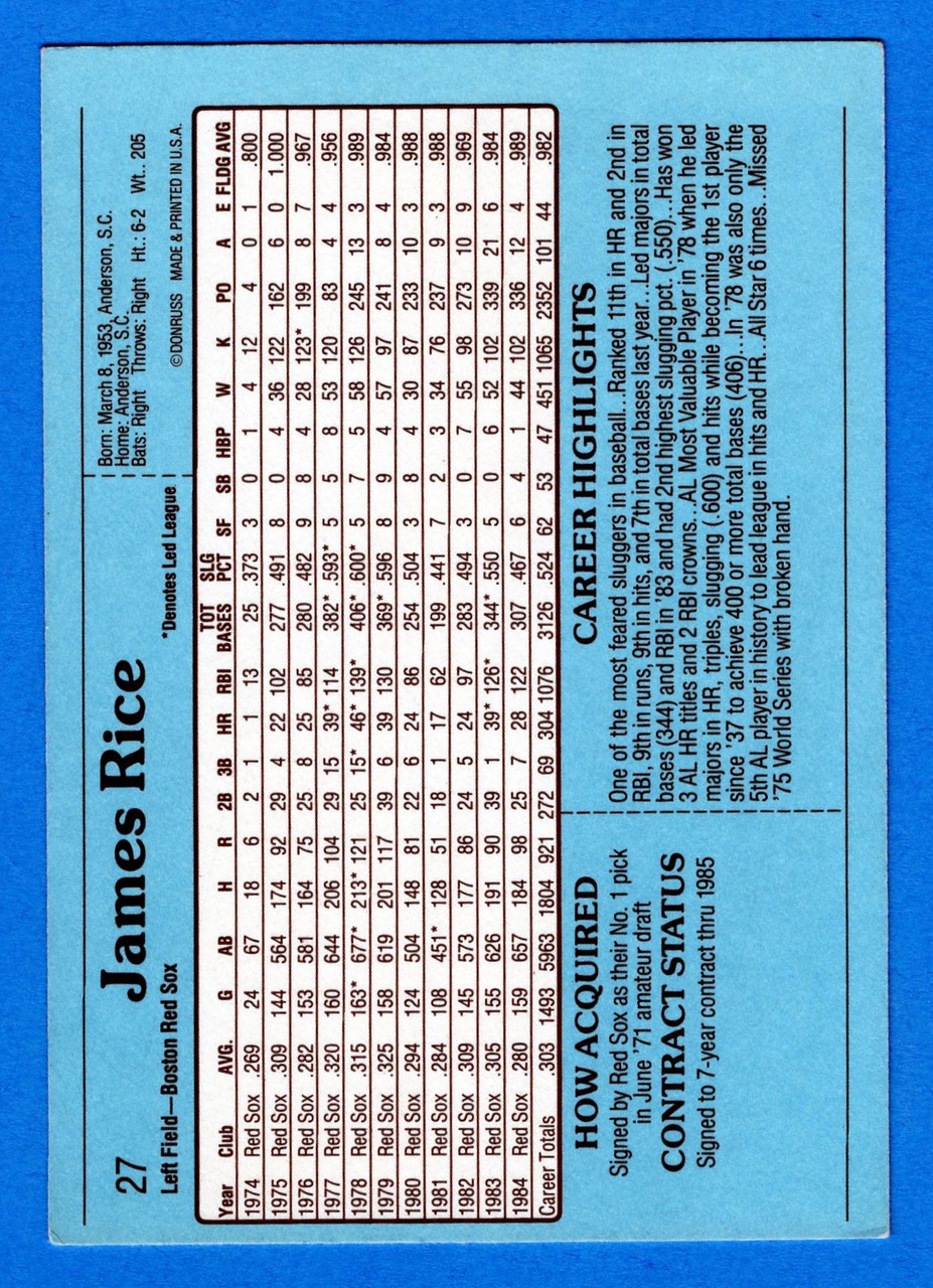 1985 Donruss Action All-Stars #27 Jim Rice (Oversized)