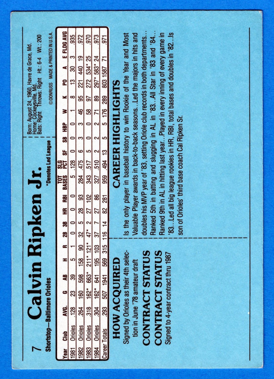 1985 Donruss Action All-Stars #7 Cal Ripken (Oversized)