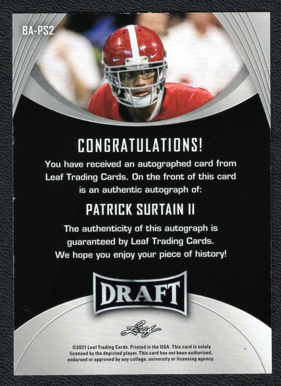 2021 Leaf Draft #BA-PS2 Patrick Surtain II XRC Gold Parallel Rookie Autograph