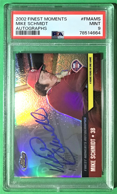 2002 Topps Finest #FMA-MS Mike Schmidt Moments Refractor Autograph PSA 9 Mint