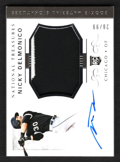 2018 Panini National Treasures #11 Nicky Delmonico Rookie Material Signatures Jersey Autograph 28/99