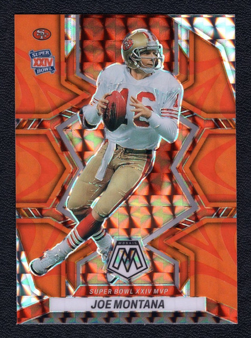 2020 Panini Mosaic #296 Joe Montana Super Bowl XXIV MVP Orange Reactive Prizm