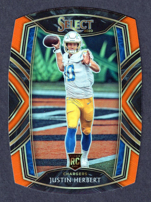 2020 Panini Select #244 Justin Herbert Club Level Orange Prizm Die Cut Rookie/RC