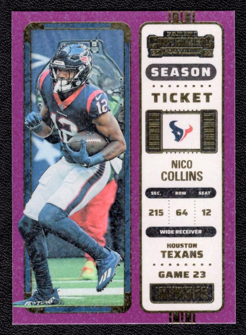 2022 Panini Contenders #39 Nico Collins Purple Stardust Season Ticket Short Print