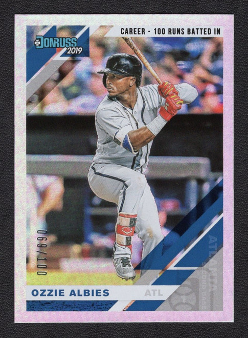 2019 Panini Donruss #156 Ozzie Albies Career - 100 RBIs Silver Foil 069/100