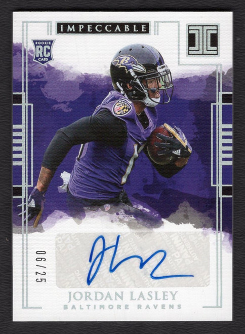 2018 Panini Impeccable #157 Jordan Lasley Silver Foil Rookie Autograph 06/25