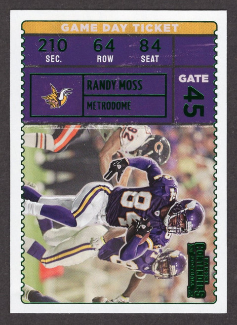 2022 Panini Contenders #GDT-RMO Randy Moss Game Day Ticket Green Foil