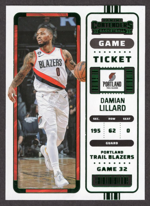 2022/23 Panini Contenders #6 Damian Lillard Game Ticket Green Foil