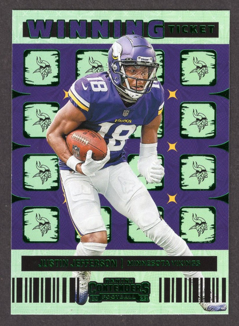 2022 Panini Contenders #WT-JJE Justin Jefferson Winning Ticket Green Foil