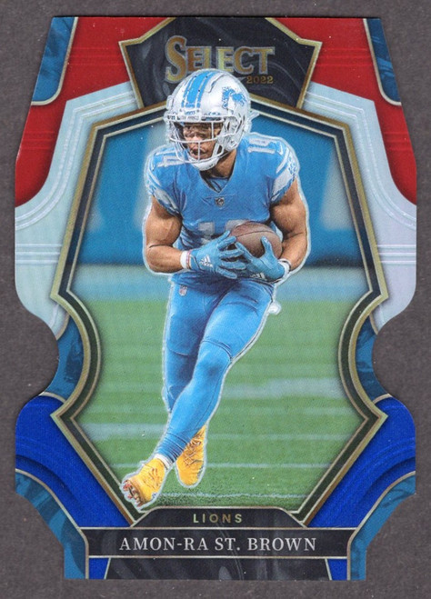 2022 Panini Select #133 Amon-Ra St. Brown Premier Level Red Blue Prizm Die-Cut