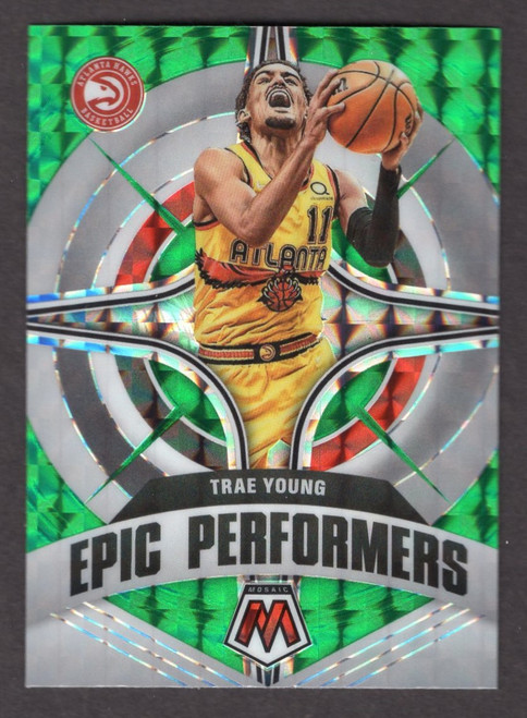2021/22 Panini Mosaic #5 Trae Young Epic Performers Green Prizm