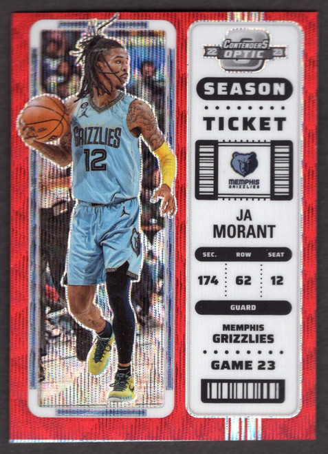 2022/23 Panini Contenders Optic #55 Ja Morant Season Ticket Red Wave Prizm