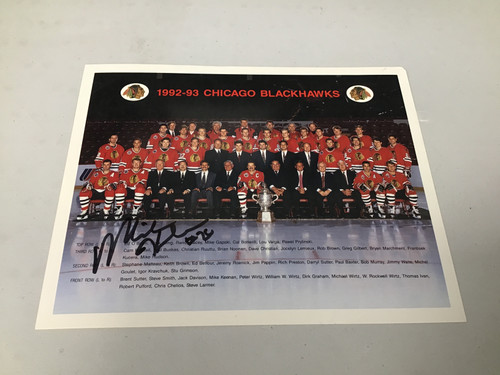 Mike Hudson Autographed 8x10 Blackhawks 1992/93 Team Photo #5119