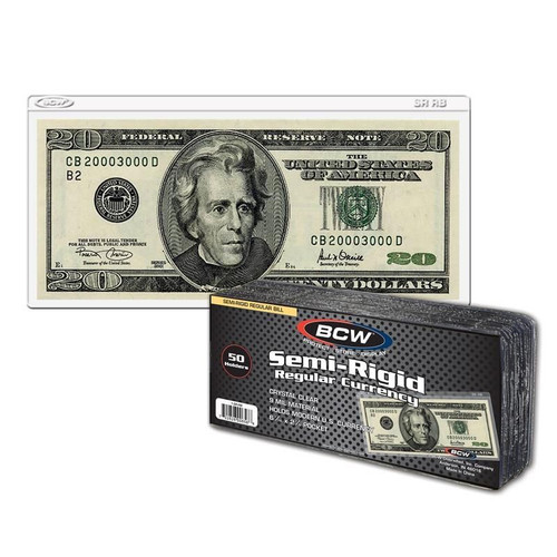 BCW Semi-Rigid Currency Holder - Regular Bill 50ct