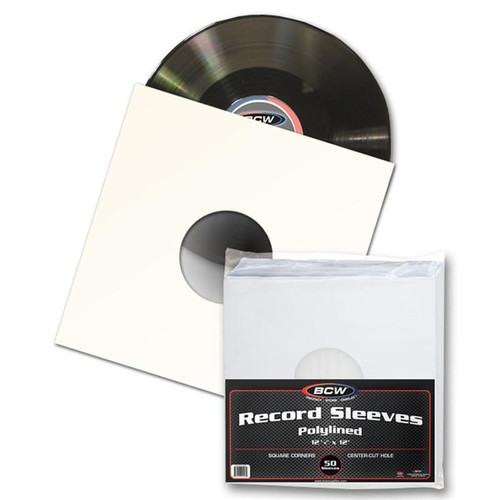 BCW Paper Record Sleeves 33 RPM - Polylined, SQ Corners, With Hole