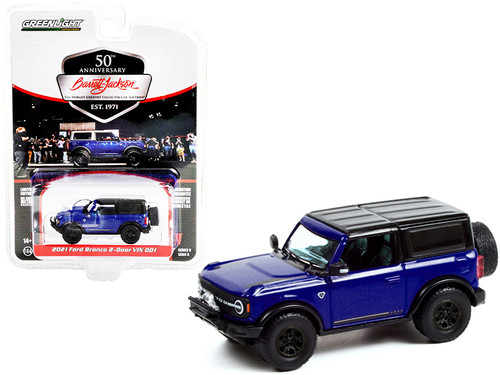 2021 Ford Bronco 2-Door VIN #001 Lightning Blue with Black Top and Navy Pier Blue Interior (Lot #3008) Barrett Jackson "Scottsdale Edition" Series 8 1/64 Diecast Model Car by Greenlight