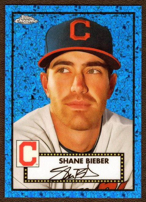 2021 Topps Chrome Platinum Anniversary #190 Shane Bieber Blue Diamond Refractor 161/199