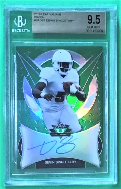 2019 Leaf Valiant #BA-DS2 Devin Singletary Green Auto 58/75 Beckett 9.5