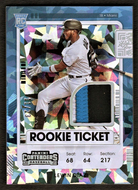 2021 Panini Contenders #RTJ-LD Lewin Diaz Cracked Ice Rookie Ticket Jersey Patch 11/23