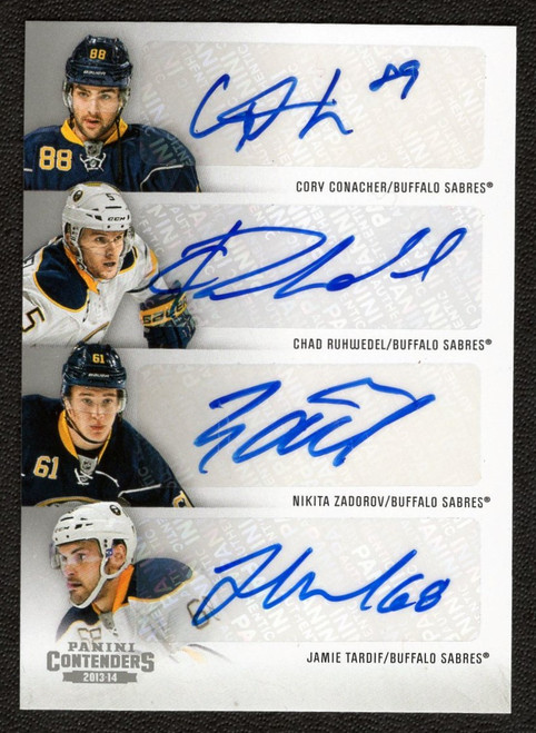 2013-14 Panini Contenders #C-4BUF Cory Conacher / Chad Ruhwedel / Nikita Zadorov / Jamie Tardif Quad Autograph