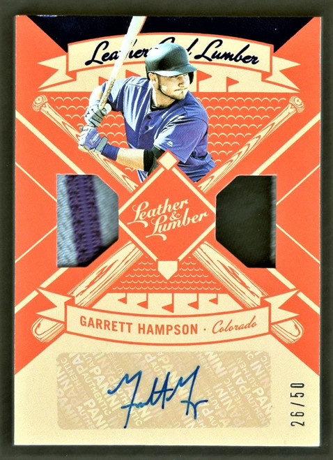 2019 Panini Leather & Lumber #LLS-GH Garrett Hampson Dual Jersey Patch Rookie Autograph 26/50