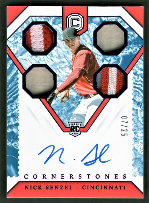 2019 Panini Cornerstones #24 Nick Senzel Quad Jersey Relic Quartz Parallel  Rookie Autograph 07/25 - The Baseball Card King, Inc.