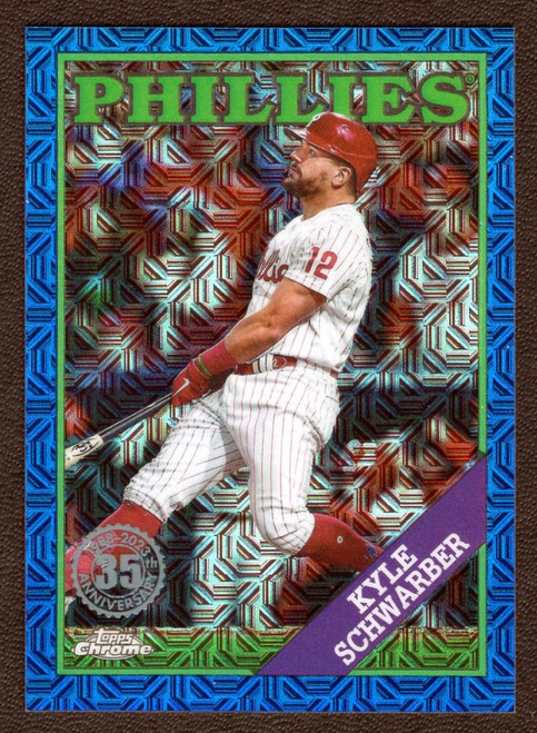 2023 Topps Series 2 #2T88C-10 Kyle Schwarber Chrome 1988 Silver Pack Blue Refractor 036/150