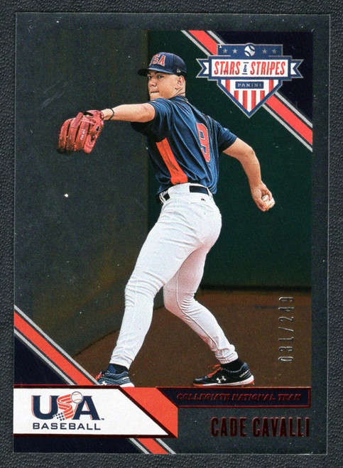 2020 Panini Stars & Stripes #21 Cade Cavalli Collegiate National Team Red Parallel 031/249