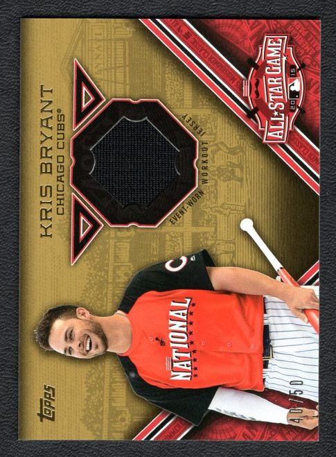 2015 Topps Update #STIT-KB Kris Bryant All Star Game Event Worn Workout Jersey Relic Gold Parallel 40/50