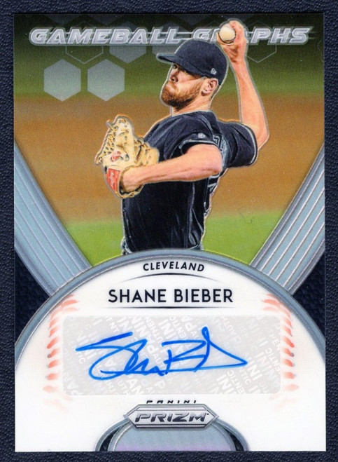 2019 Panini Prizm #GB-SB Shane Bieber Gameball Graphs Silver Prizm Autograph 