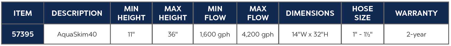 The AquaSkim is a floor mounted in-pond skimmers remove leaves and floating debris from water features