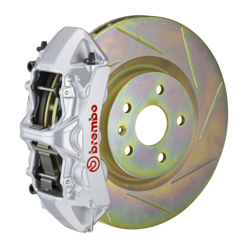 Brembo 05-14 Mustang GT Excl non-ABS Equipped Fr GT BBK 6Pist Cast 355x32 1pc Rtr Slot Type1-Silver - 1M5.8001A3