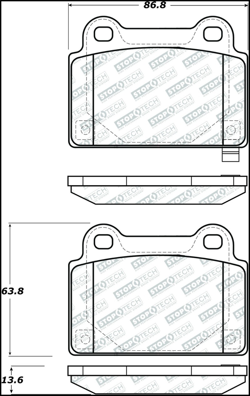 StopTech 08-15 Mitsubishi Evo X Street Performance Rear Brake Pads - 305.13680