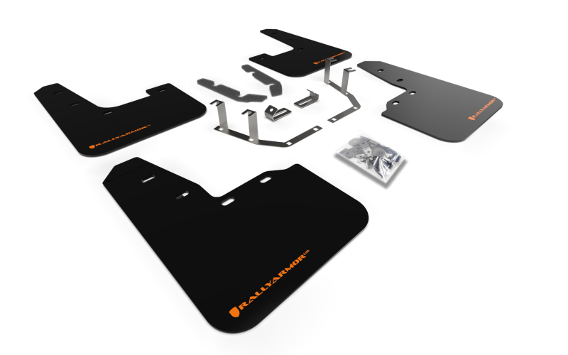 Rally Armor 18-23 Ford Fiesta ST MK8 Black UR Mud Flap w/Orange Logo - MF60-UR-BLK/OR