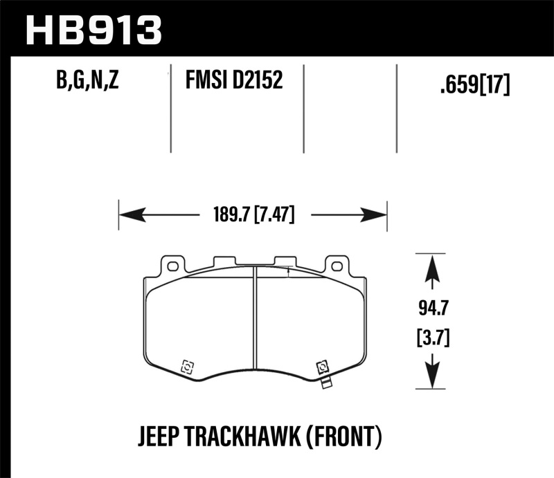 Hawk 18-19 Jeep Grand Cherokee Performance Ceramic Street Front Brake Pads - HB913Z.659