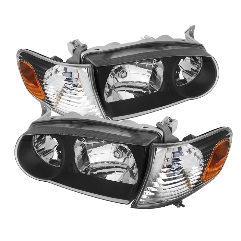 Xtune Toyota Corolla 01-02 Crystal Headlights w/ Amber Corner Lights Black HD-JH-TC01-AM-BK - 5072948