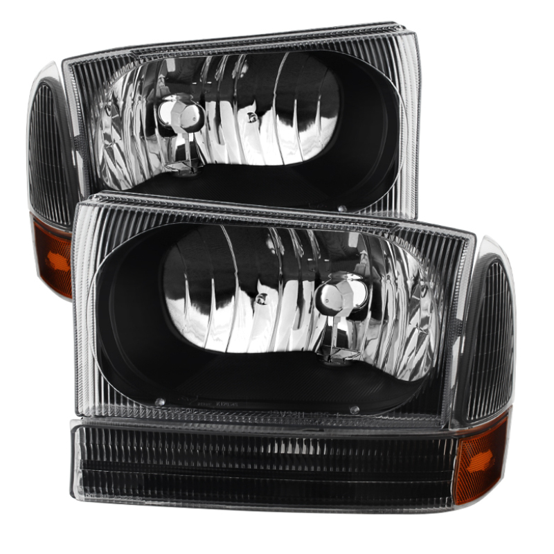 Xtune Ford F250/350/450 Superduty 99-04 Crystal Headlights w/ Bumper Lights HD-JH-FF25099-AM-BK - 9025402