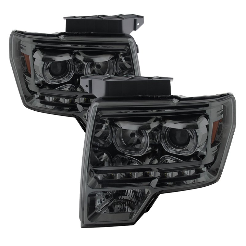 Xtune Ford F150 09-14 Projector Headlights Halogen Model Only LED Halo Smoked PRO-JH-FF15009-CFB-SM - 9032257