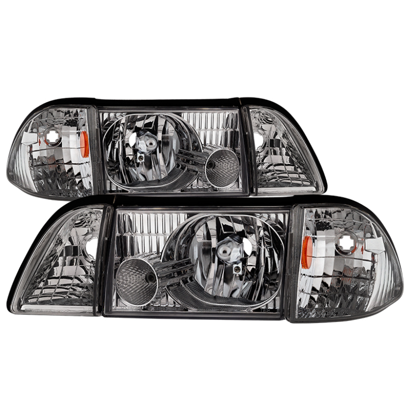 xTune Ford Mustang 87-93 OEM style Headlights 6pcs Amber - Chrome HD-JH-FM87-6PC-AM-C - 9035272