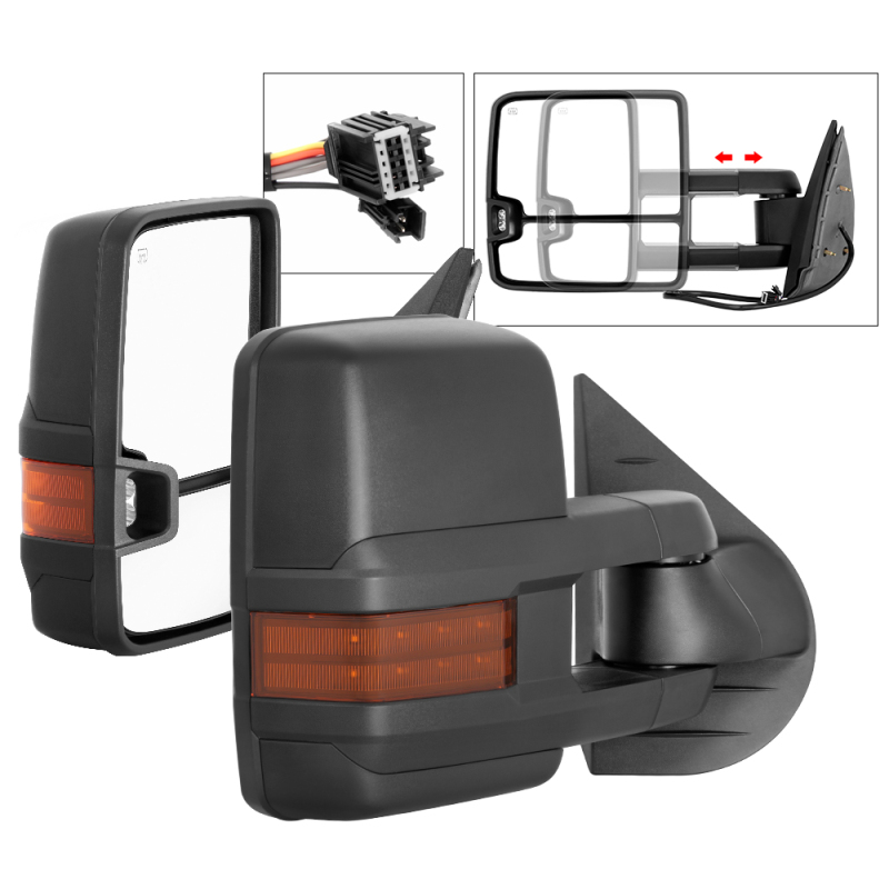 xTune Chevy Silverado 07-13 Heated Amber LED Signal Telescoping Mirrors MIR-CSIL07S-G2-PWH-AM-SET - 9936692